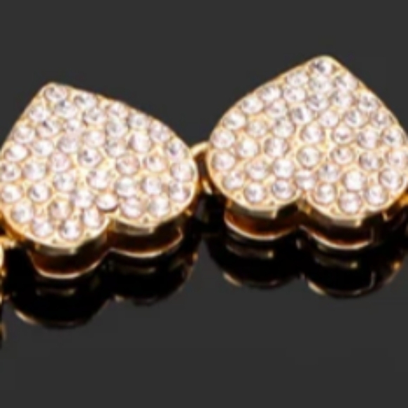 Pave Iced CZ Crystal Gold Heart Links Bracelet Rhinestone Hearts Unisex Women - Picture 5 of 10
